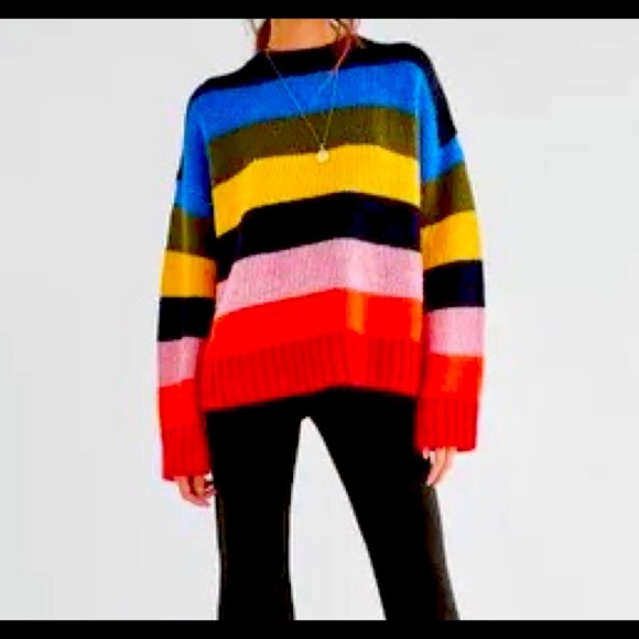 Purple Rain Sweaters - PURLE RAIN rainbow-striped sweater! On trend and so versatile! Size L. worn once